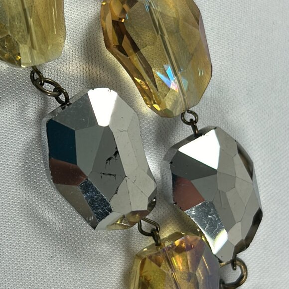 Chunky Beaded Multi Stone Retro Look Two Tier Necklace 14-16" Gold Tone Chain - Picture 3 of 10